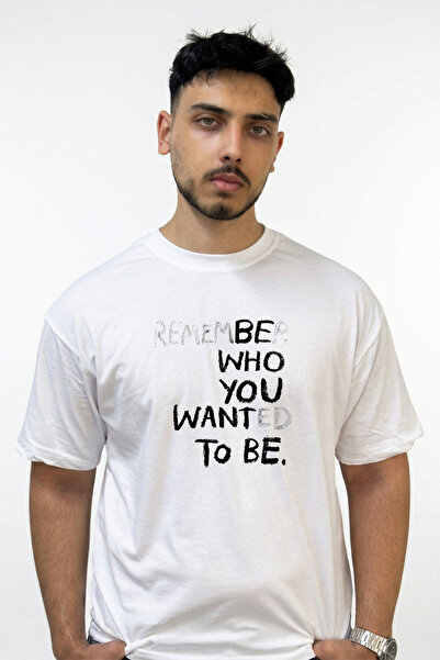 Anetos Inspirational Faded Text Design Printed Oversize White T-Shirt