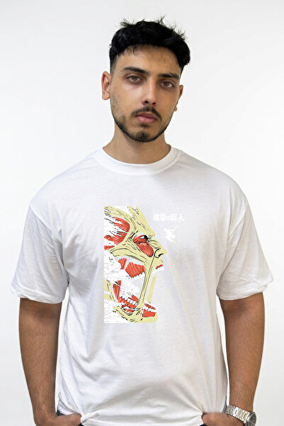 Anetos Colossal Titan Design Printed Oversize White T-Shirt