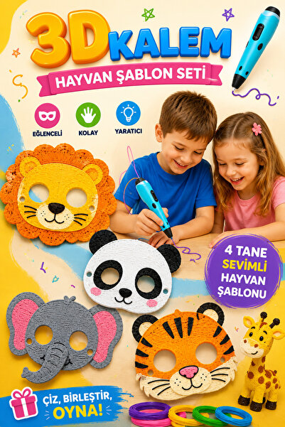 hamzam 3D Kalem Hayvan Maskesi Yapım Şablonu (4 Model) – Sadece Şablondur
