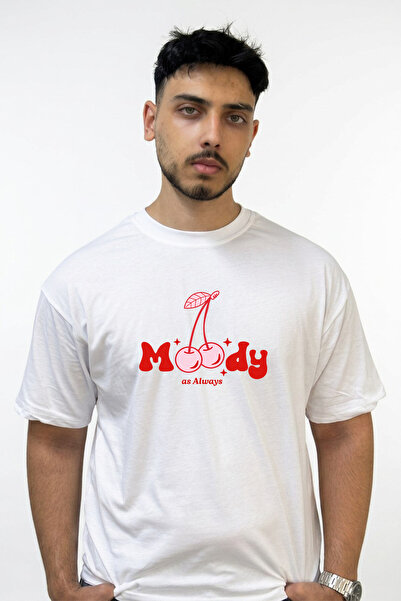Anetos Moody Cherry Design Printed Oversize White T-Shirt