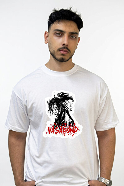 Anetos Vagabond Musashi Design Printed Oversize White T-Shirt