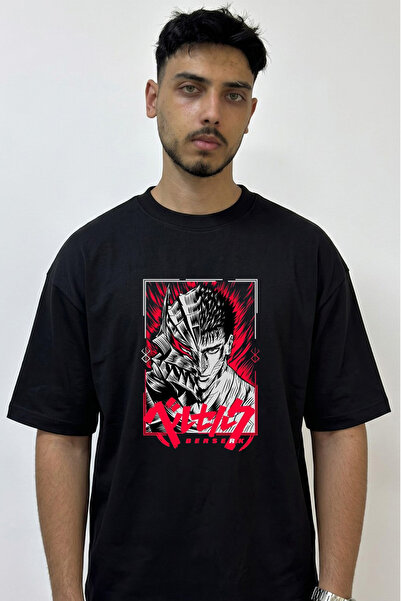 Anetos Guts Berserk_1 Design Printed Oversize Black T-Shirt