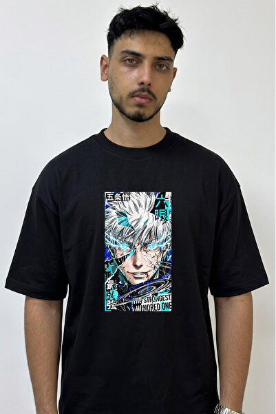 Anetos Gojo Satoru_63 Design Printed Oversize Black T-Shirt
