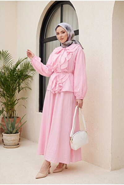 Modamorfo Strawberry Suit with Ruffled Front, Elastic Sleeves, Belted Waist, ...