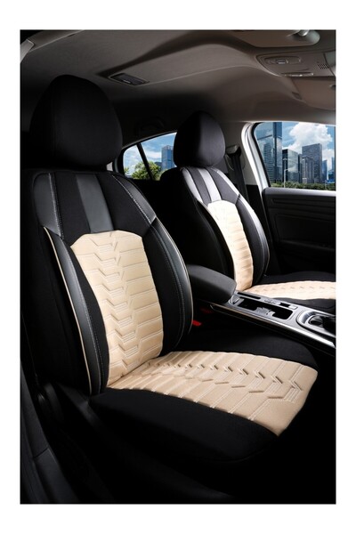 barototuning Seat Leon Luxury 5-Piece Car Seat Cover Set Planet Beige Black