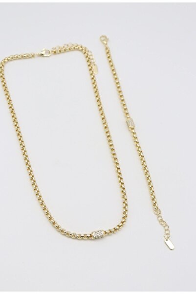 Bade Jewelry Vip Gold Pipe Chain Model Stone Detailed Elegant Non-Tarnish Ste...