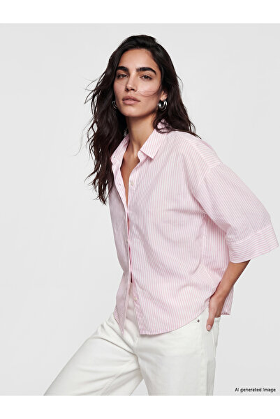 LC Waikiki Cămașă de damă supradimensionată din twill, cu dungi
