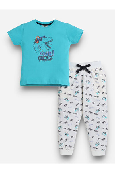 Victor and Jane By Styli Boys Cotton T-Shirt and All-Over Printed Pyjama Set