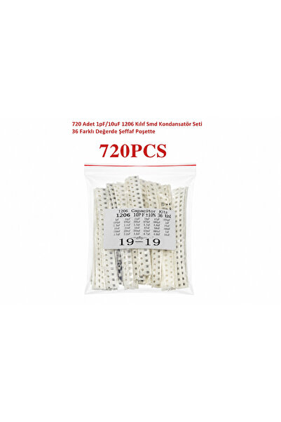 Tech 720 Adet 1pF/10uF 1206 Kılıf Smd Kondansatör Seti 36 Farklı Değerde Şeff...