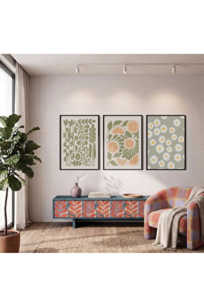 KOLAJTASARIM Set de picturi cu ramă neagră din 3 piese Citrus Daisy Botanical...