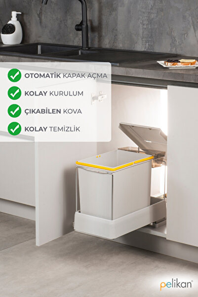 Pelikan Carrier İpek Gri Dolap İçi Raylı Çöp Kovası 21600 (16+1 lt.)