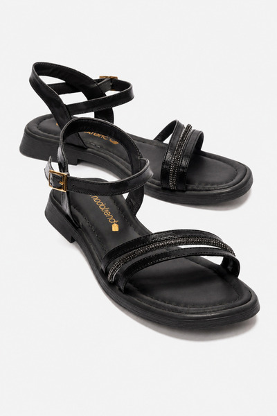 CCWAY AYAKKABI Stoned 3-Strap Women's Sandals Black Yanki