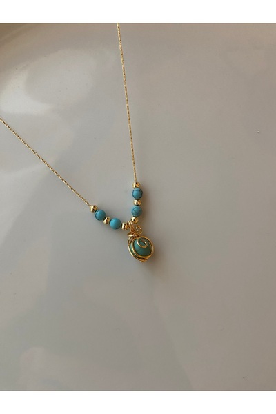 Anetta Jewelry Kadın altın renk firuze doğal taş altın kaplama kararmaz kolye