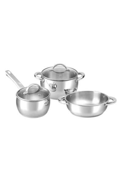 Vinod Letten Stainless Steel Cookware Set - 3 Pcs, Kadai 2 L, Saucepan 2.2 L,...