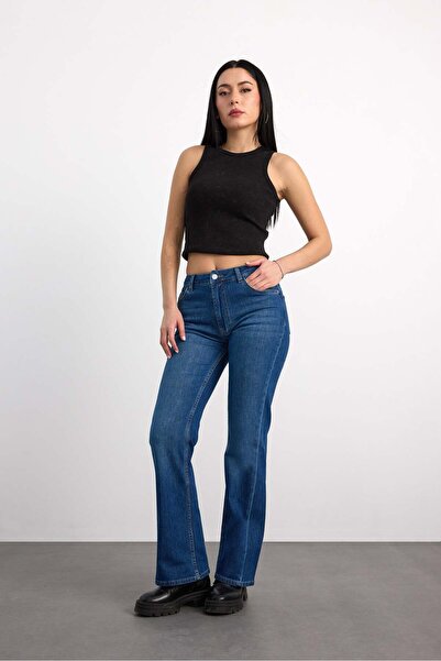 Vigoss Jeans 24326-73603 بنطلون جينز نسائي بقصة واسعة من الأسفل وخصر متوسط 24...