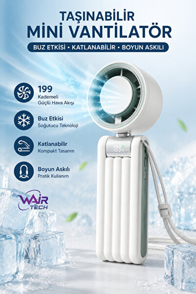 Wair Teknoloji Taşınabilir Mini Vantilatör Soğutuculu 199 Kademeli 2000 mAh Ş...