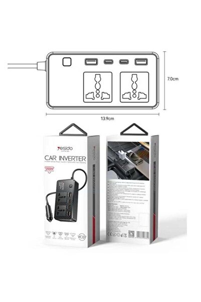 Yesido محول طاقة للسيارة VC07 بقدرة 200 واط مع حماية متعددة وUSB QC3.0+TC PD ...