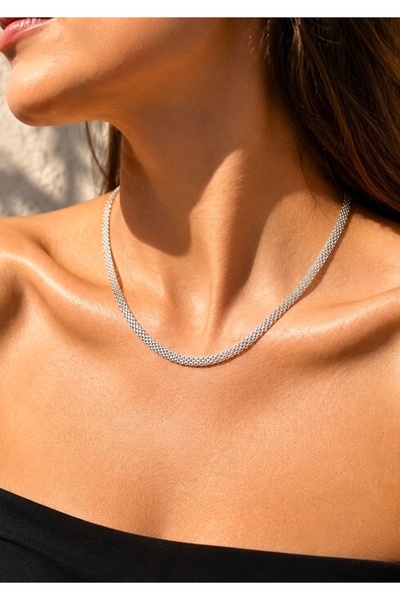 LİNOVE JEWELLERY 925 Ayar Gümüş Hasır Kolye, Gümüş Hasır Zincir Kolye, Gümüş kolye
