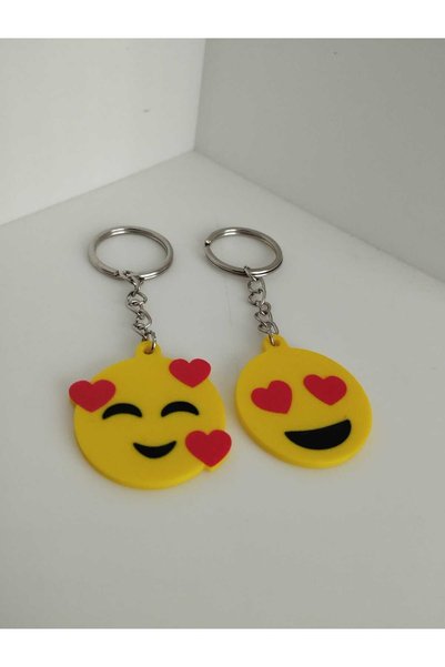 3D Layshop Set of 2 Heart and Love Emoji Keychains - Couple Combination 3D Bag Ornament (4.2 cm)