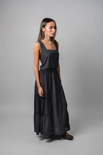 İKİKIZ Cotton Navy Blue Maxi Skirt S-M