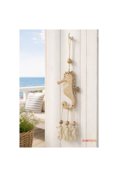 SHOPIENS Decorațiune suspendată cu 4 căluți de mare din lemn, stil rustic de ...