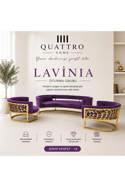 QUATTRO HOME Lavinia Mor Gold Detaylı Oturma Grubu - Premium Kumaş Modern Sal...