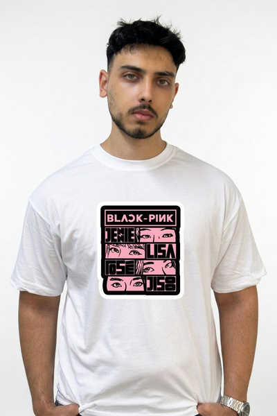 Anetos Black Pink_2 Design Printed Oversize White T-Shirt