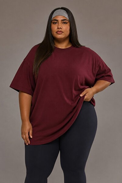 Büyük Beden Kadın Basic Oversize Tişört Bisiklet Yaka Kısa Kollu Rahat Salaş Günlük Tişört Saks Mavi bordo mavi