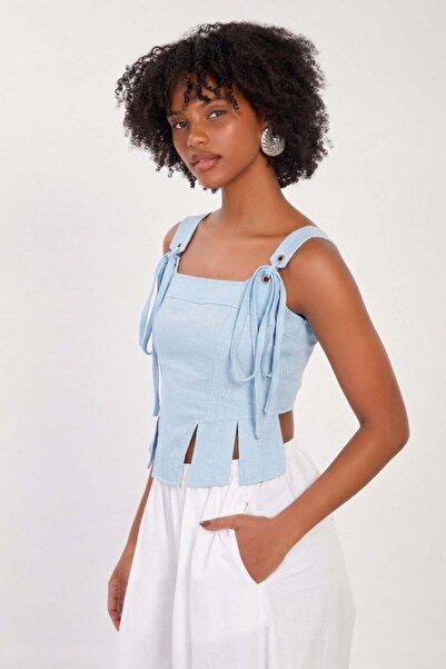 BARRELS AND OIL Women's Shoulder-Strap Detailed Blouse - Baby Blue