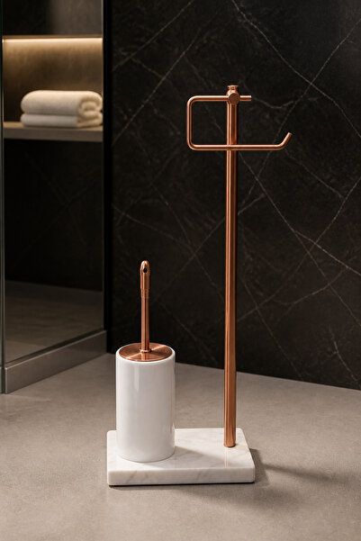 İSAOĞLU YAPI Matte Copper Toilet Roll Holder and Toilet Brush Set First Quali...