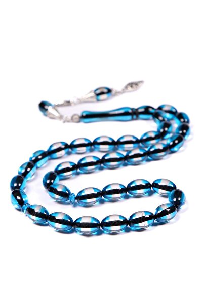 TESBİHKENTİ Light Blue Vermilion Powder Amber Prayer Beads in Wooden Box