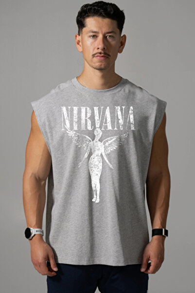 ROCKANDROLL Melek Nirvana majica bez rukava / sređena majica bez rukava, siva...
