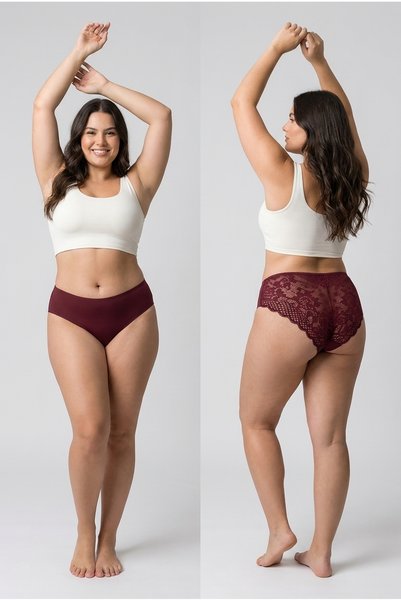 LİBELLA İÇ GİYİM New Season Premium Large Size Lace Laser Tulle Detailed Stylish Brazilian Panties Burgundy 5-Pack