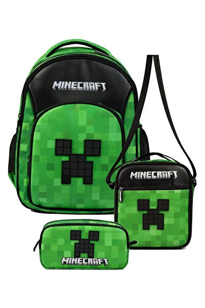 MINECRAFT Boy's Triple Primary School School Bag Set - Embossed (Black - Gree...