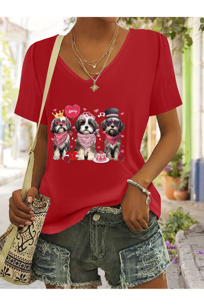 mercoledi Tricou confortabil pentru femei, cu imprimeu câine, cu decolteu în ...