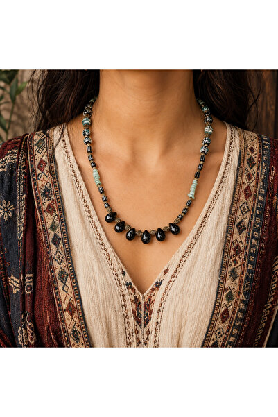 HER ŞEY NOTA www.herseynota.com Zahara Bohemian Black Drop Natural Stone Bead...
