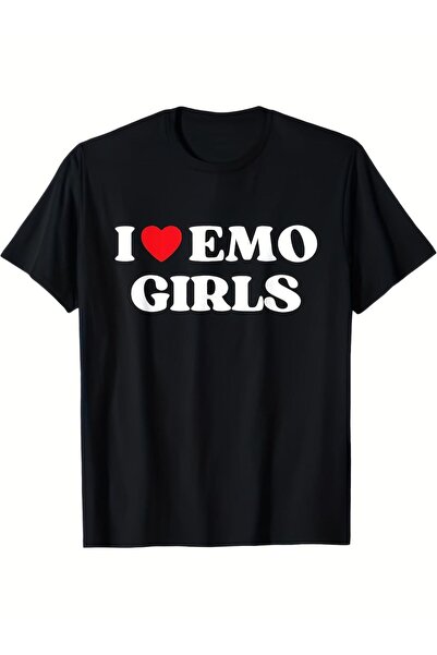 LİNA06 تي شيرت رجالي I Love T-Shirt ثقيل الوزن بقصة فضفاضة وأكمام قصيرة مع طب...