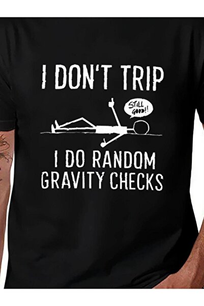 1001moda تي شيرت مضحك بطبعة "I Don't Trip I Do Random Checks" مناسب للرجال، ا...