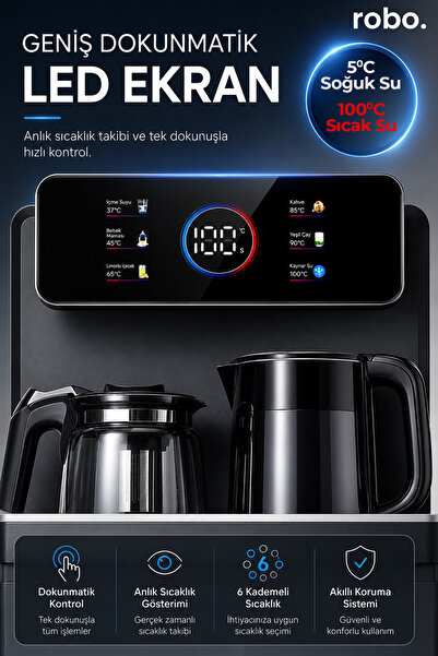 ROBO Akıllı Sıcak Soğuk Su Sebili Çay Kahve İstasyonlu Gizli Damacanalı