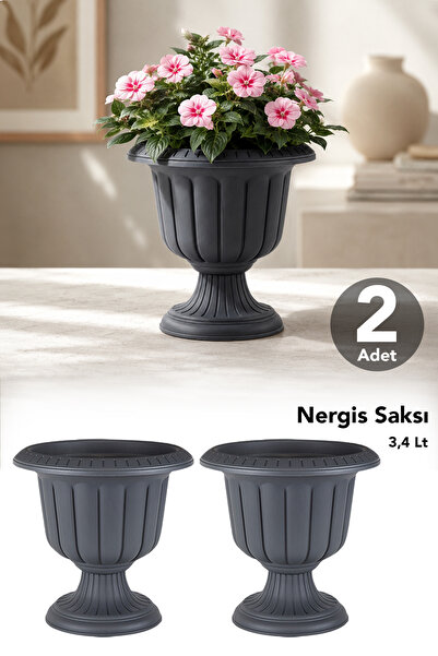 Meleni Home 2'li Ayaklı Çiçek Saksısı - Deliksiz Salon Balkon Dekorasyon Bitk...