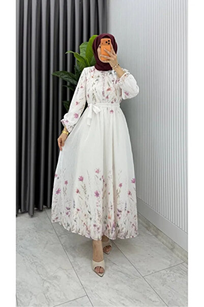 BETES Women's Hijab Lined Floral Printed Dress