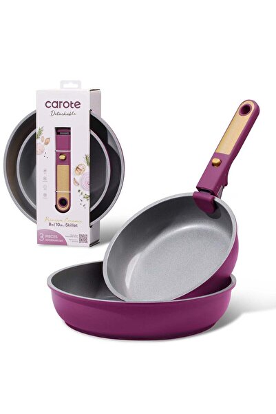 CAROTE 3-Piece Ceramic Frying Pan Set, 8" & 10" Nonstick Fry Pans with Remova...