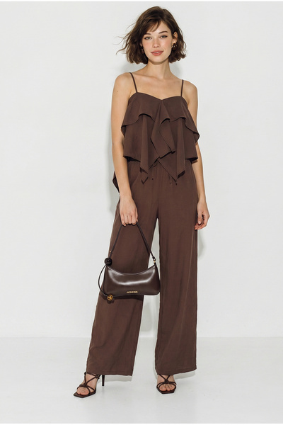 Bianco Lucci Women's Strappy Ruffle Detailed Blouse Loose Pants Modal Suit Dt...