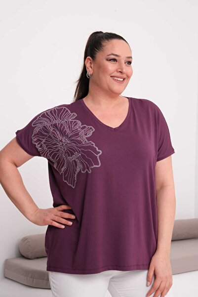 Esina Women's V-Neck Stone Detailed Viscose Blouse