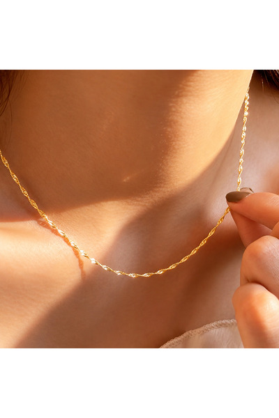 Store 18 Ayar Altın Kaplama 316L Paslanmaz Çelik Singapur Zinciri Gold Kolye ...