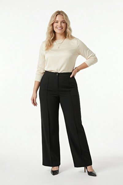 moda benna Women's Black Plus Size Crepe Trousers Palazzo Elastic Waist Full ...