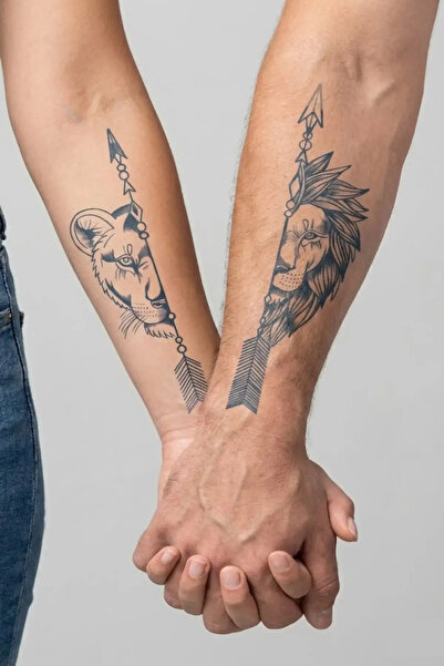 medink tattoo 1 Ay Kalıcı 24 Saat Sonra Kararan Çift Aslan model geçici dövme...