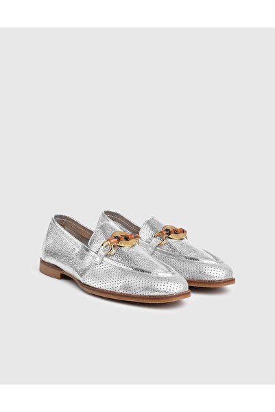 İLVİ Lirya Genuine Leather Women's Silver Color Loafer Shoes