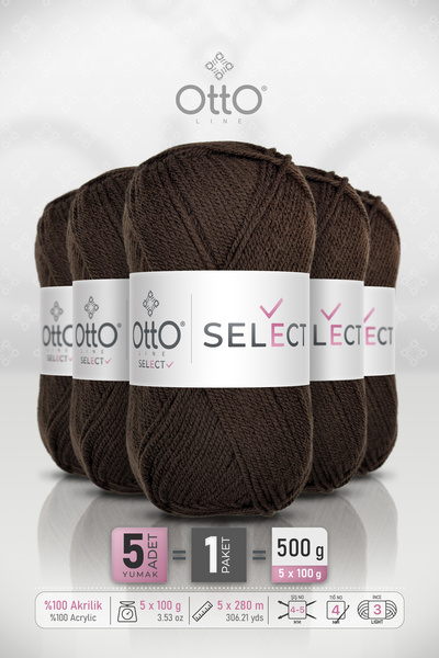 Otto Select - Brown (9563) - 5-Pack - 100Gr/280M - Acrylic Hand Knitting Yarn...