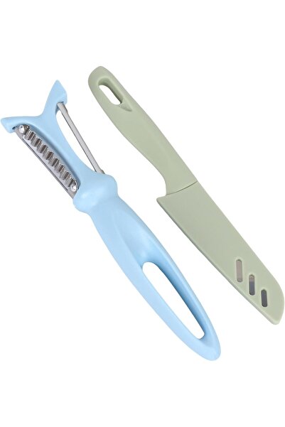B&D 2-piece kitchen tool set, knife and peeler, blue and white